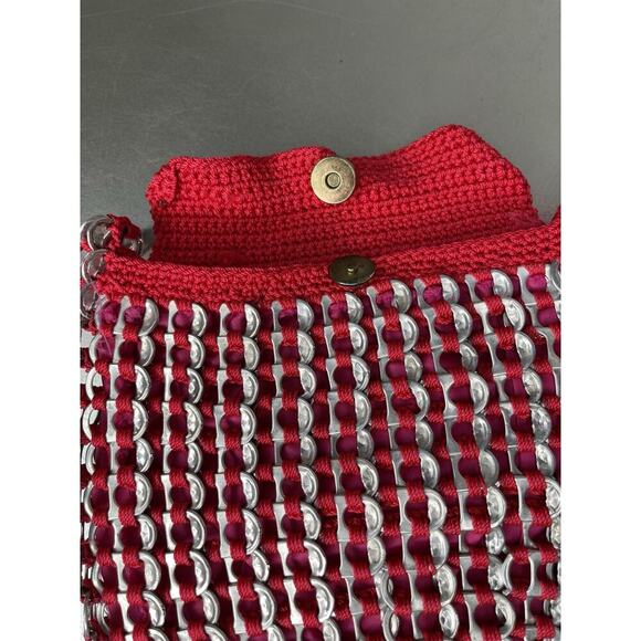 Vintage Upcycled Soda Can Pop Top Tab Handbag Red Crocheted Boho Shoulder Bag - Picture 3 of 7